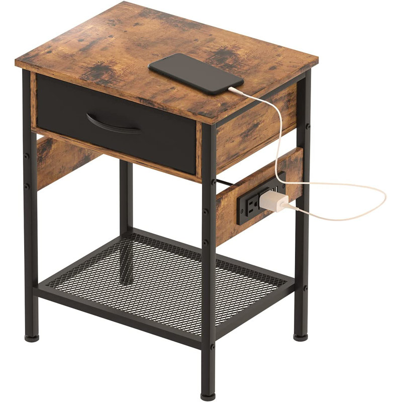 Table de chevet 1 tiroir Chicasaw, Noir / brun
