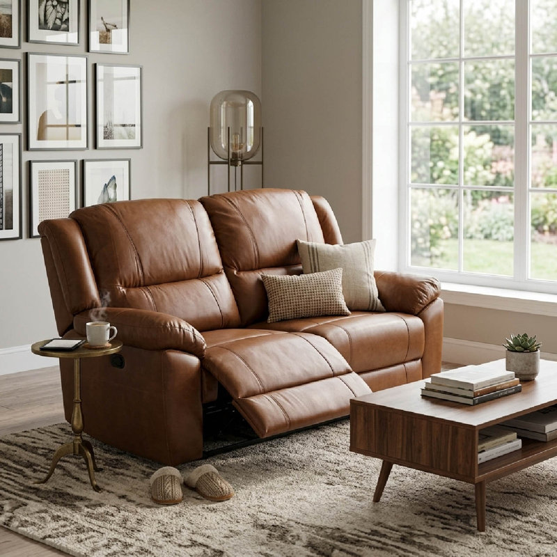 Causeuse inclinable en cuir Las Vegas - Brun foncé, Tan