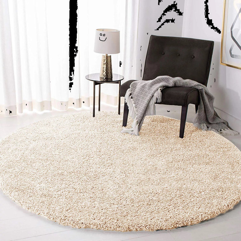 Solid Colour Shag Area Rug, Round 120 cm