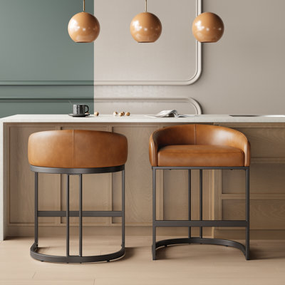 Upholstered PU Leather Counter Stool with Metal Frame