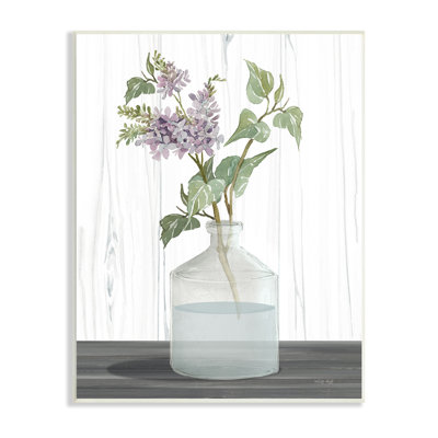 Printemps, lilas, brindille, fleurs de campagne pittoresques, pot de verre encadré, art texturé blanc par Cindy Jacobs