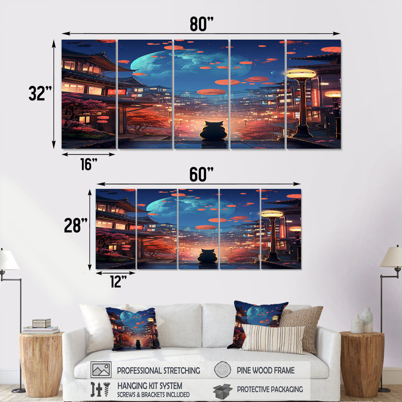 «Souci - City Buildings», art mural sur toile 5 pièces, H 32 po x l 80 po