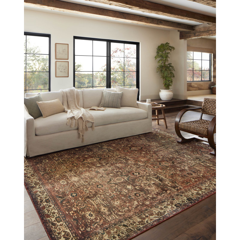 Magnolia Home By Joanna Gaines X Loloi Banks Machine Washable Brick / Ivory Area Rug, Rectangle 8'6" x 11'6"