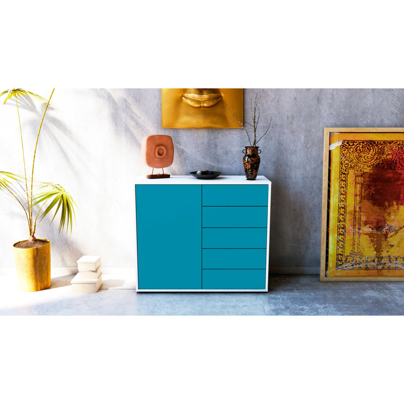 Presidio 92cm Sideboard, White/Turquoise