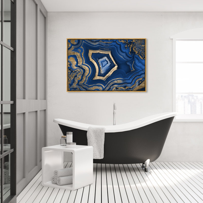 «Blue Geode Abstract Marble Waves Modern», cadre flottant, impression sur toile, Toile avec cadre flottant or
