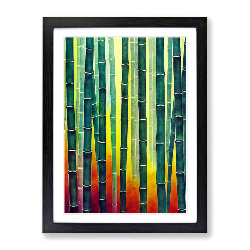 Watercolour Bamboo Forest - Picture Frame Print, 64cm H x 46cm W x 2cm D, Oak