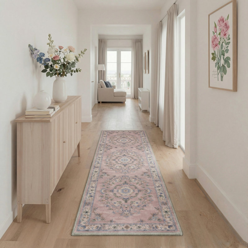 Tapis rose / bleu / beige Wildomar, Tapis de couloir de 2 pi x 7 pi