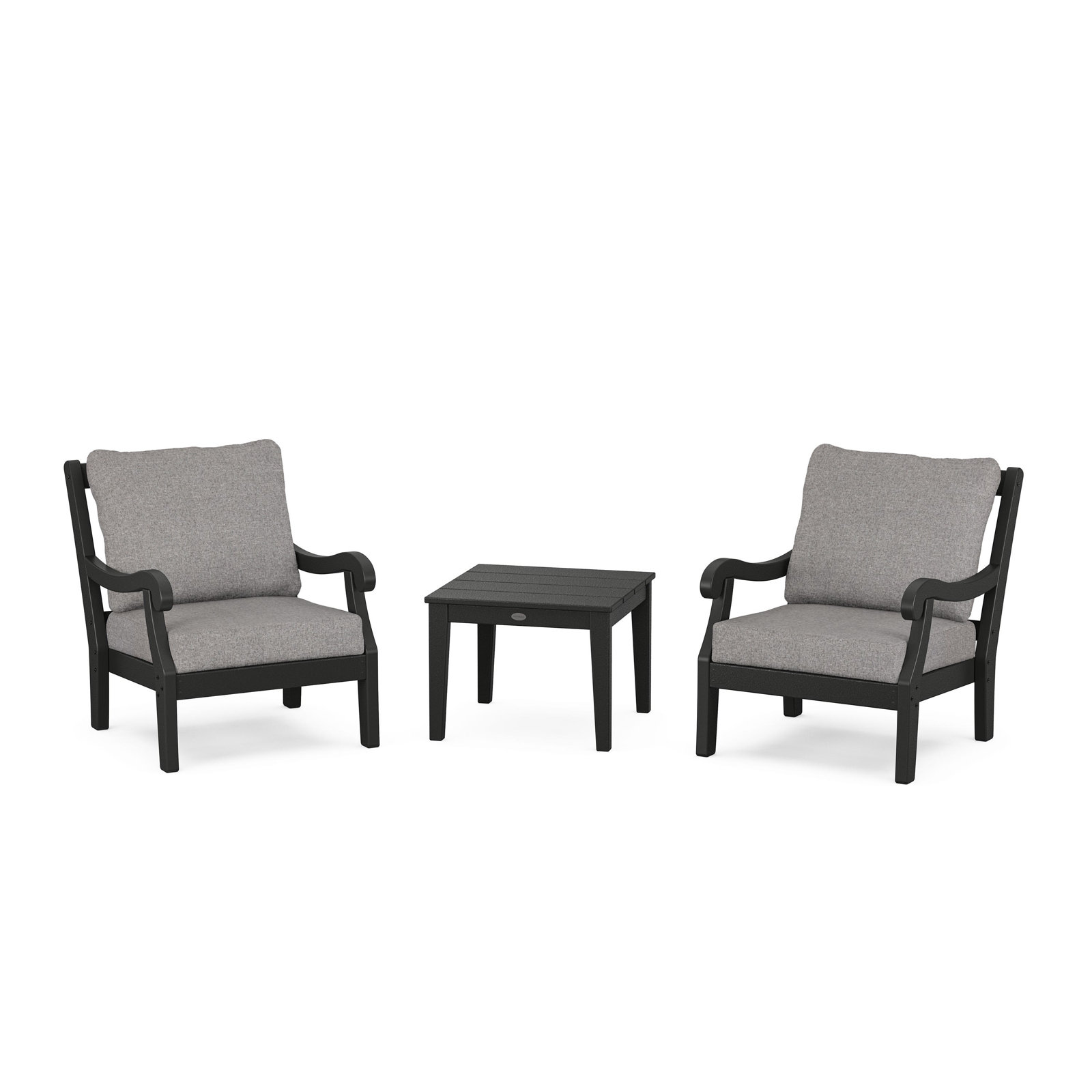 POLYWOOD® Verlyn 2-Person Patio Seating Group, Gray Mist Cushion/Black Frame