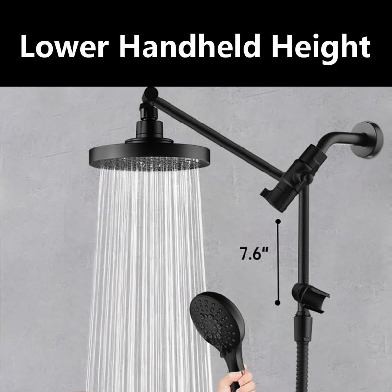 2.5 GPM Rain Shower Head With Handheld Spray,Dual Shower Head With Adjustable Extension Arm, 3-Way Diverter, 69” Long Hose