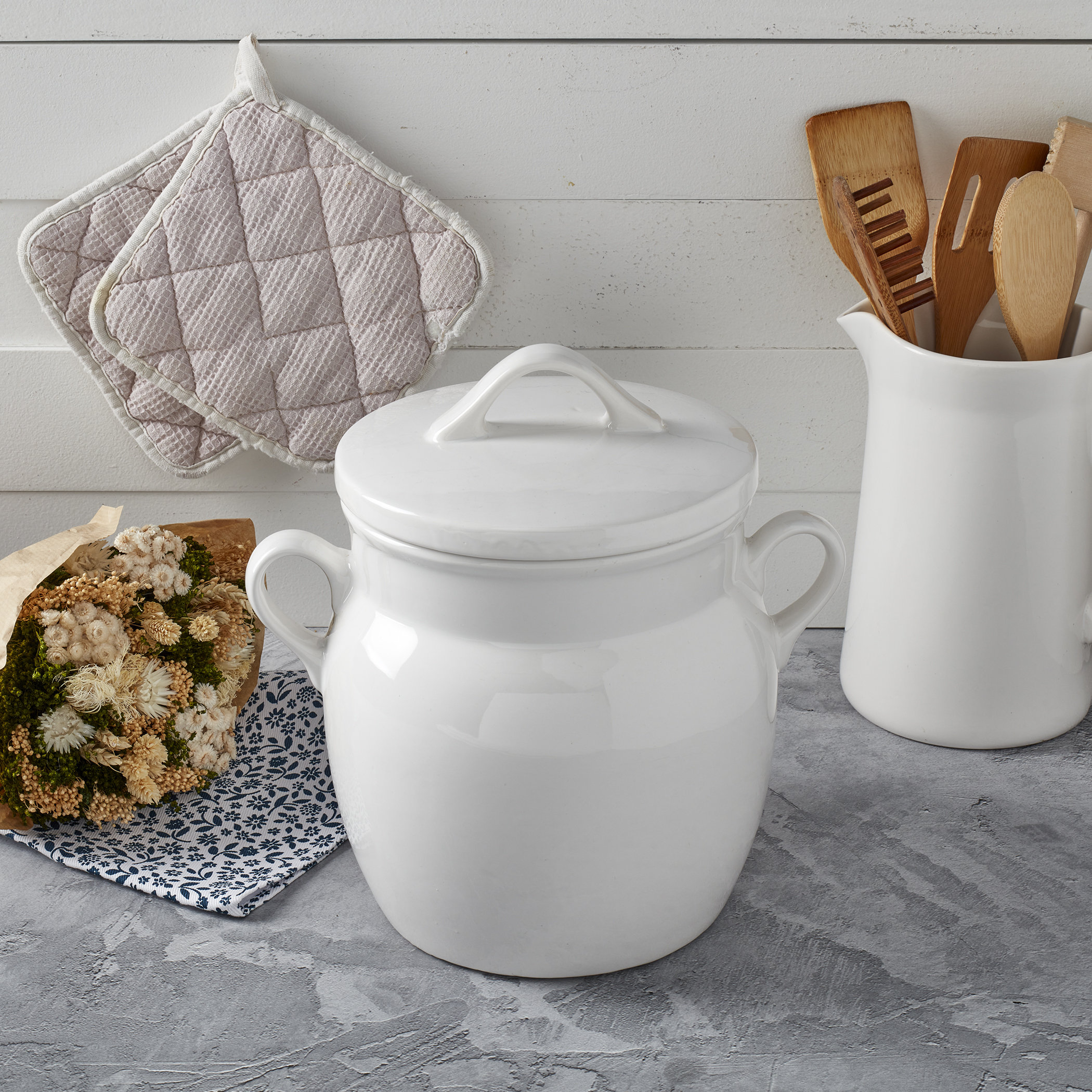 Denmark Tools for Cooks Stoneware Cookie Jar Canister White Bistro