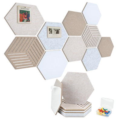 Panneaux muraux auto-adhésifs insonorisants pour tableau d'affichage en feutre, panneau de liège moderne pour décoration de bureau, tableau mémo à punaises (hexagone-10p)