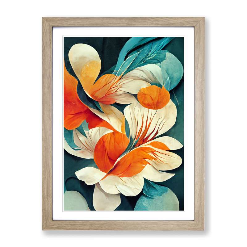 Beautiful Abstract Flowers No.5 - Single Picture Frame Painting, 34cm H x 25cm W x 2cm D, Oak Framed