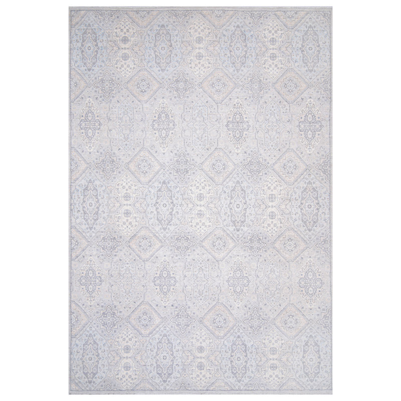 Tapis gris clair noué à la main de haute qualité