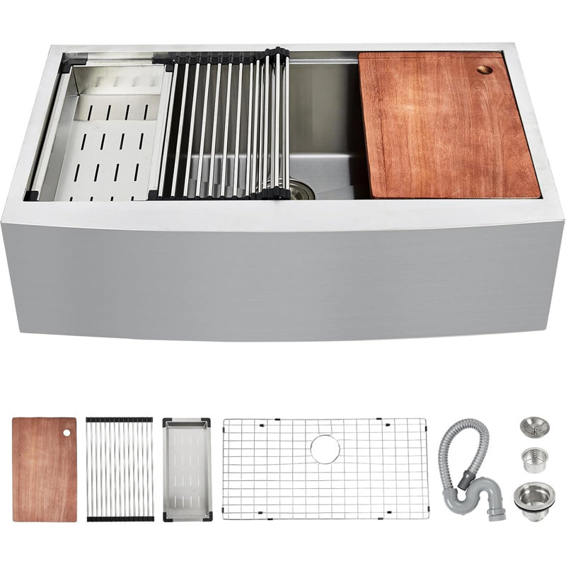 Belfry Kitchen 55.88mm W Single Bowl Stainless Steel Kitchen Sink, 2.54cm H x 8.38cm L x 5.59cm W