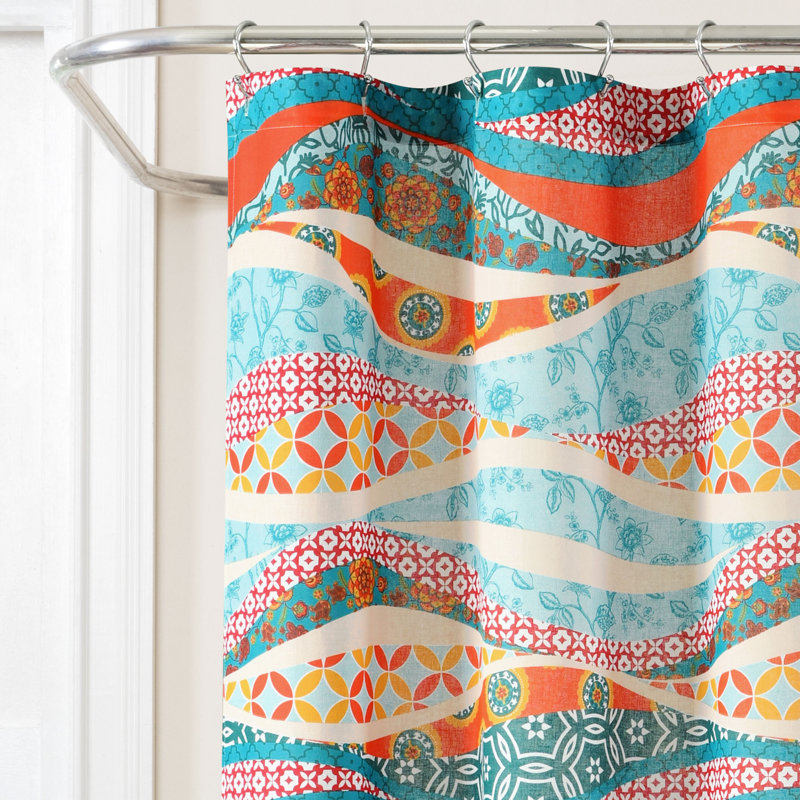 Turquoise Multi Cotton Geometric Shower Curtain, 72" x 72"