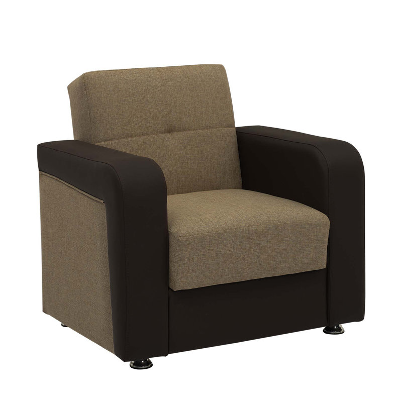 Fauteuil convertible en cuir avec rangement Ferrara, Cuir brun / noir