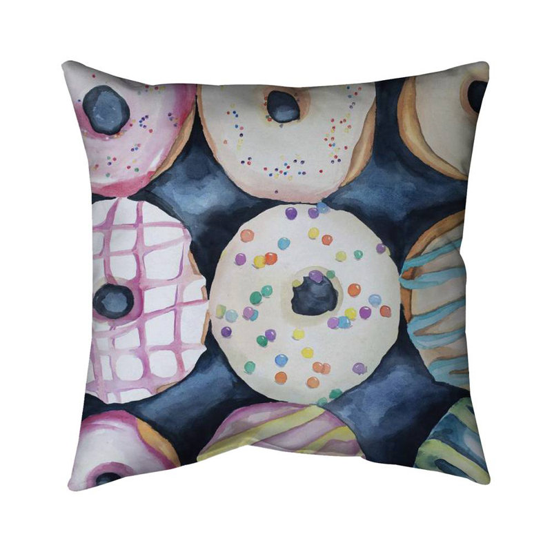 Watercolor Donuts Pillow - Delicious Home Decor Accent – Outdoor Throw Pillow with Insert, Weather-Resistant