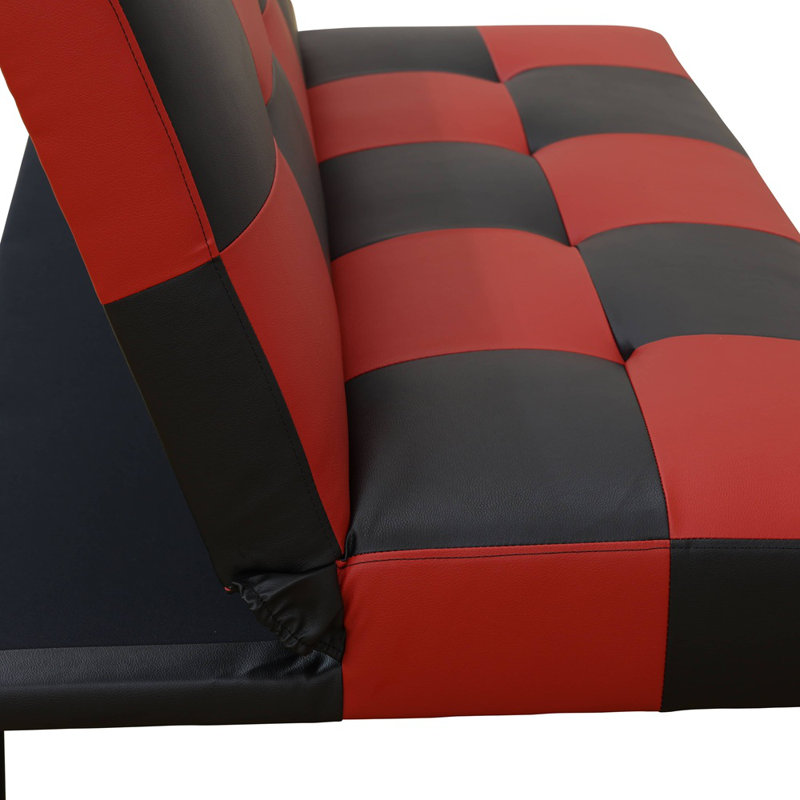 Canapé-lit convertible de 64 po Adetola, Similicuir rouge / noir, H 32 po x l 64 po x P 33 po