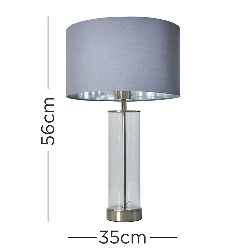 Yawen Glass Table Lamp, Chrome, Dark Grey