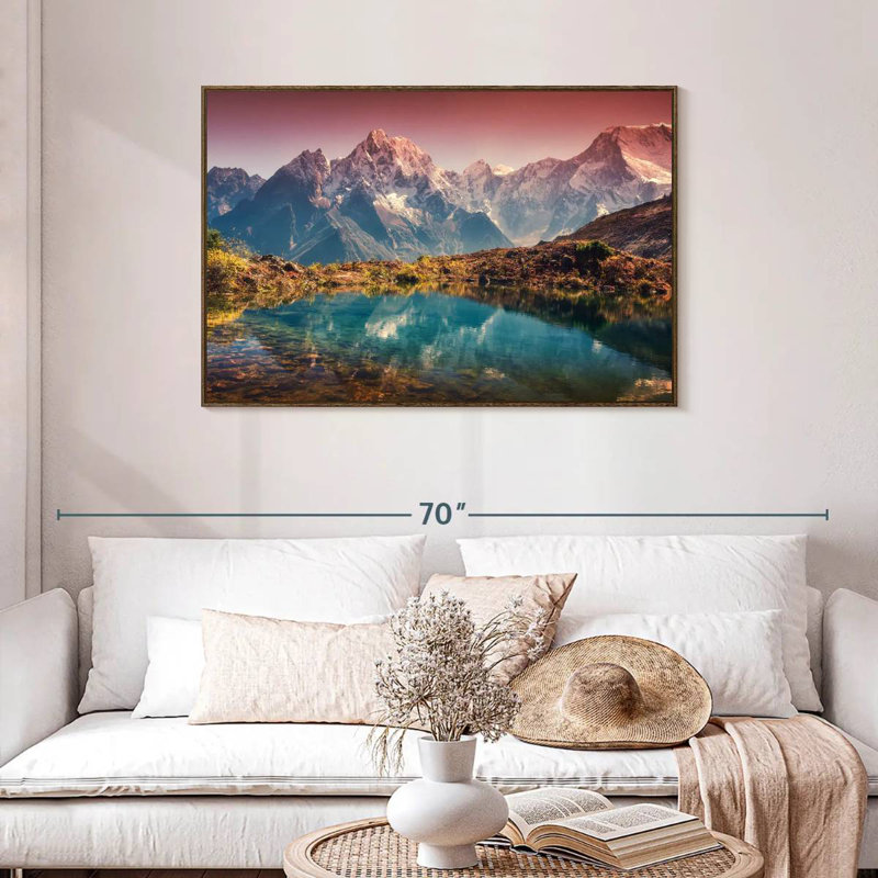 Himalaya à couper le souffle, 43 po x 29 po, Cadre flottant noyer
