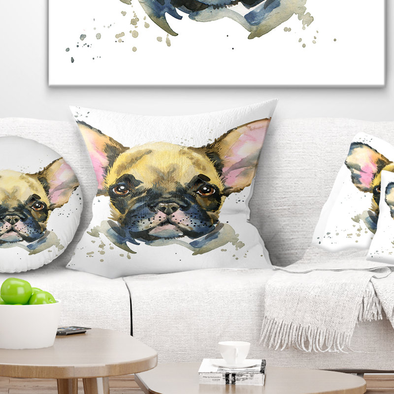 Chien aquarelle brun - coussin imprimé animal, 16 po x 1 po, Coussin décoratif