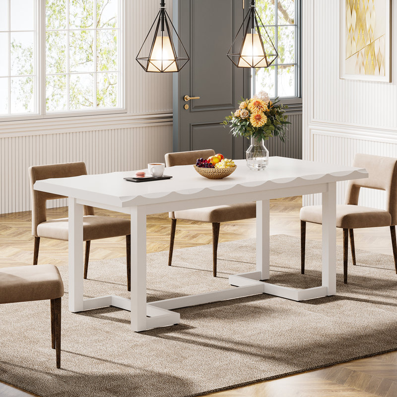 63-Inch Rectangular Wood Dining Table, White