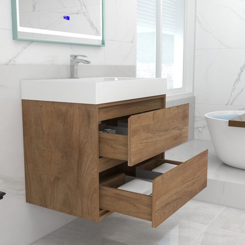 30'' Single Bathroom Vanity with Acrylic Top, White Oak