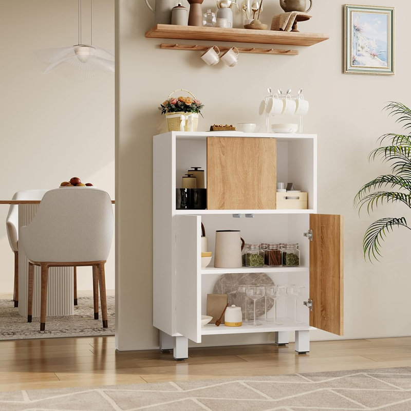 Buffet de cuisine avec armoire de rangement, armoire de rangement pour salle de bain en bois avec tablette réglable et porte de grange coulissante, console de bar pour la salle à manger, le vestibule et le vestibule