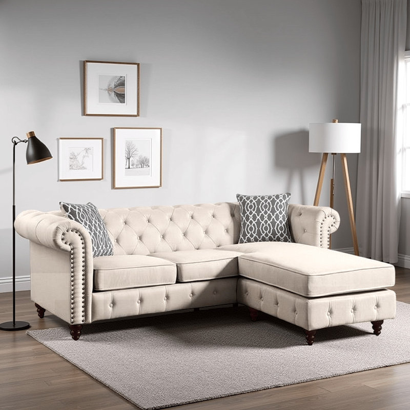 Canapé et méridienne réversibles Arison, Polyester beige