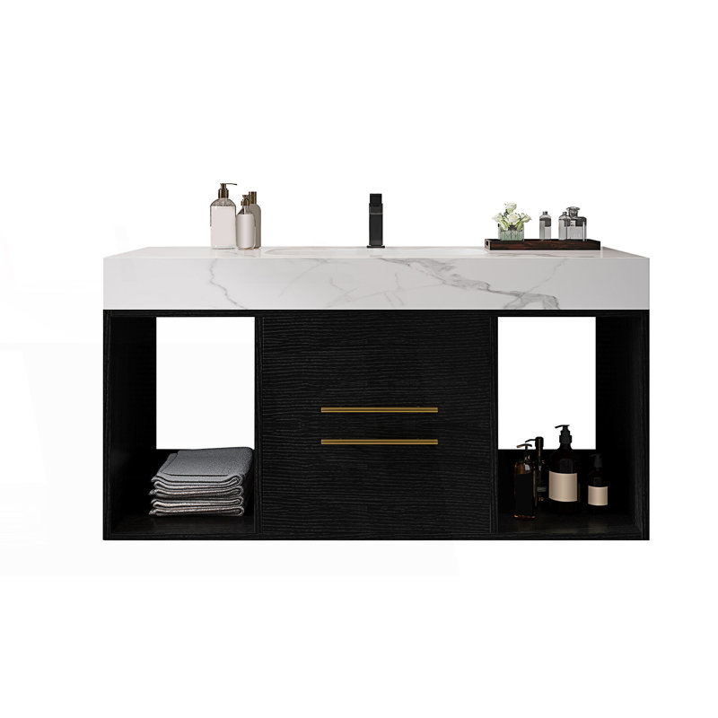 Bathroom Vanity With Ceramic Sink, Floating Bathroom Vanity, Black