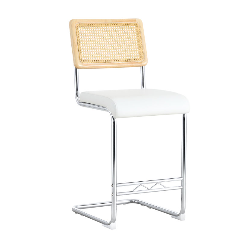 Tabouret de comptoir rembourré Vesta, Cuir PU, Blanc