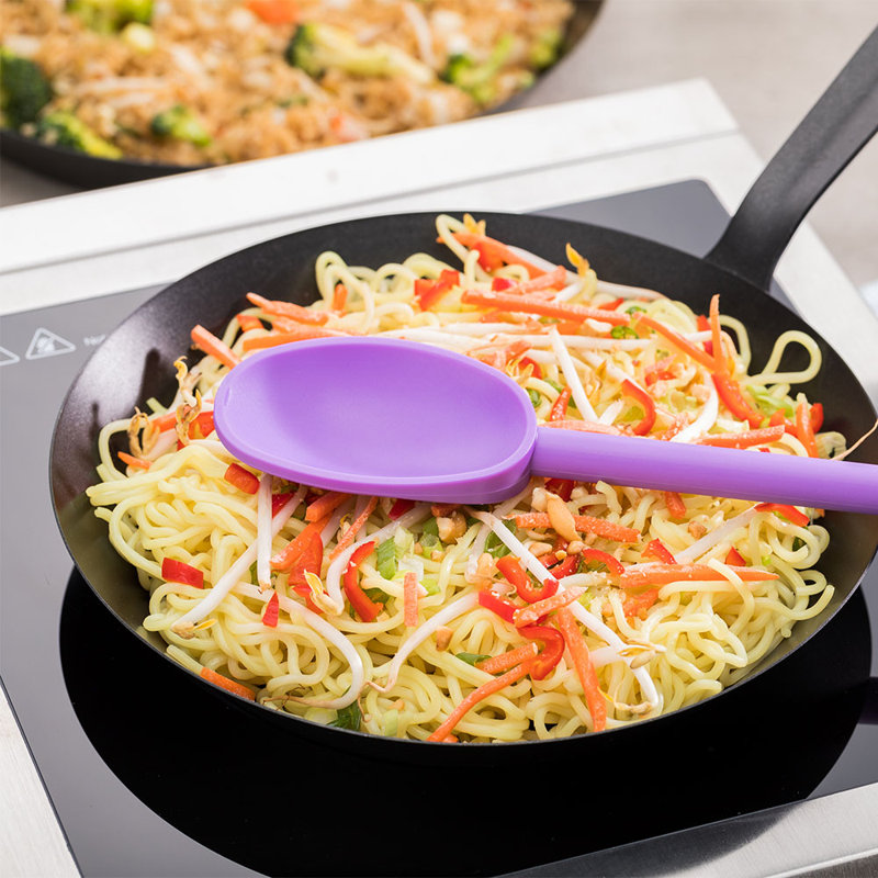 Cuillère de cuisine de 12 pouces, 1 cuillère à mélanger résistante à la chaleur, idéale pour la batterie de cuisine antiadhésive, cuillère de cuisine en nylon mauve, pour la cuisson, le mélange, la brassage, le ramassage