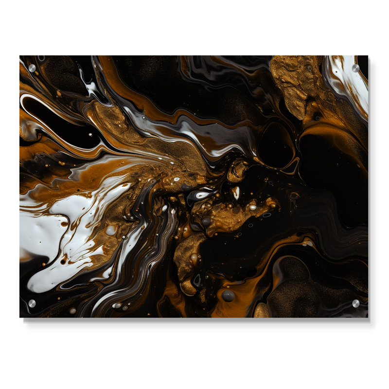 Or noir marbré Dreamscape III - abstrait géométrique mural acrylique, H 12 po x l 20 po