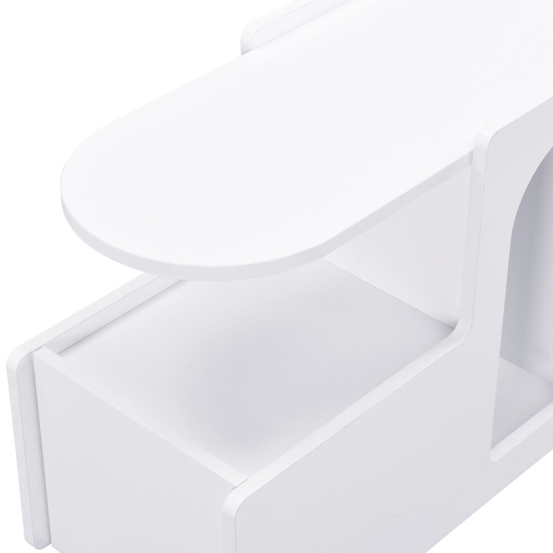 Mobile End Table With Lockable Wheels, Cream Style Side Table With Storage Drawer, 11.8Inch Narrow Nightstand With Multi-Layer Storage, Living Room