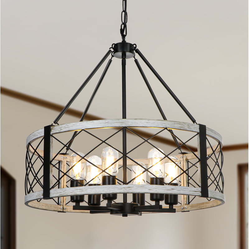 Dodson 22.44 in. 6-Light Drum Farmhouse Dining Room Chandelier, Beige