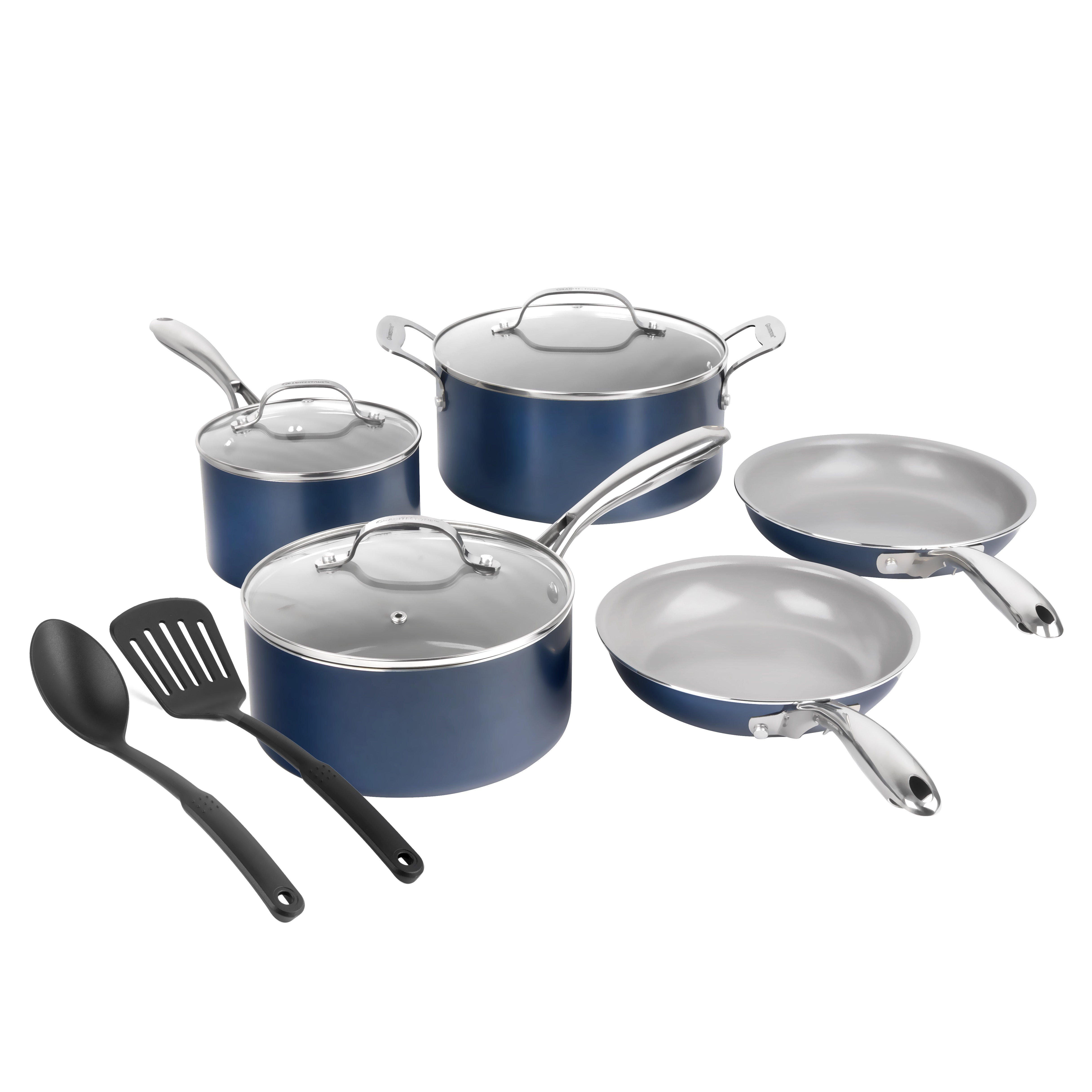 Granitestone 10 Piece Navy Cookware Set Pots And Pans Set With Ultra