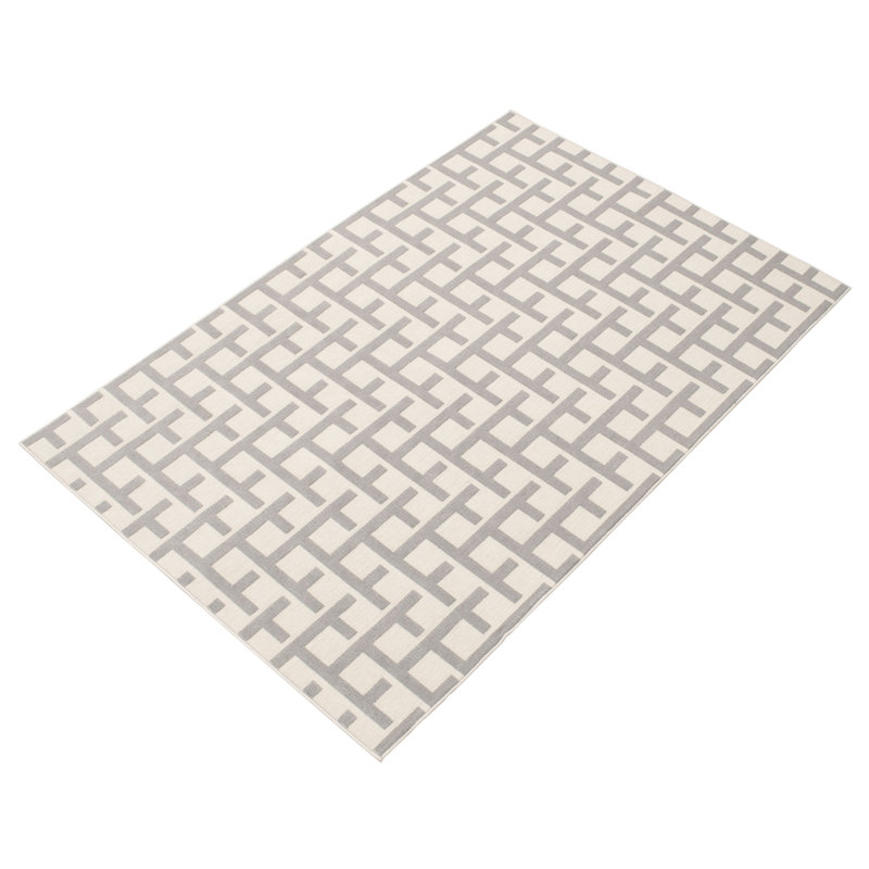 Ensemble de tapis intérieur / extérieur géométrique gris / beige, Rectangle 3 pi 11 po x 5 pi 7 po