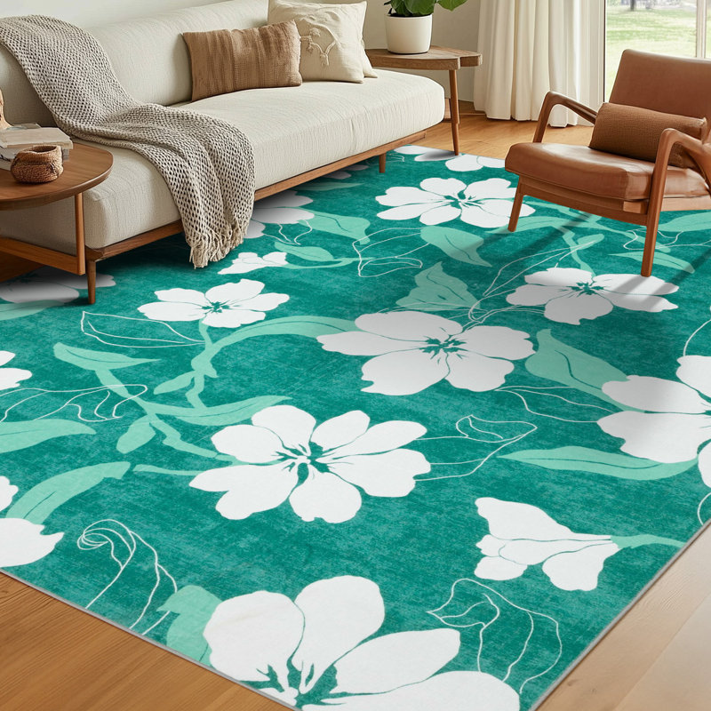 Tropical Bloom Floral Machine Washable Area Rug, Rectangle 6' x 9'
