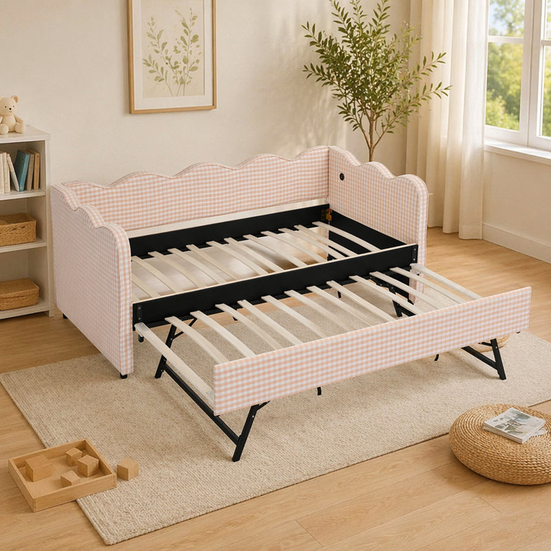 Lit de jour douillet en gigogne avec canapé-lit Cozy, Rose