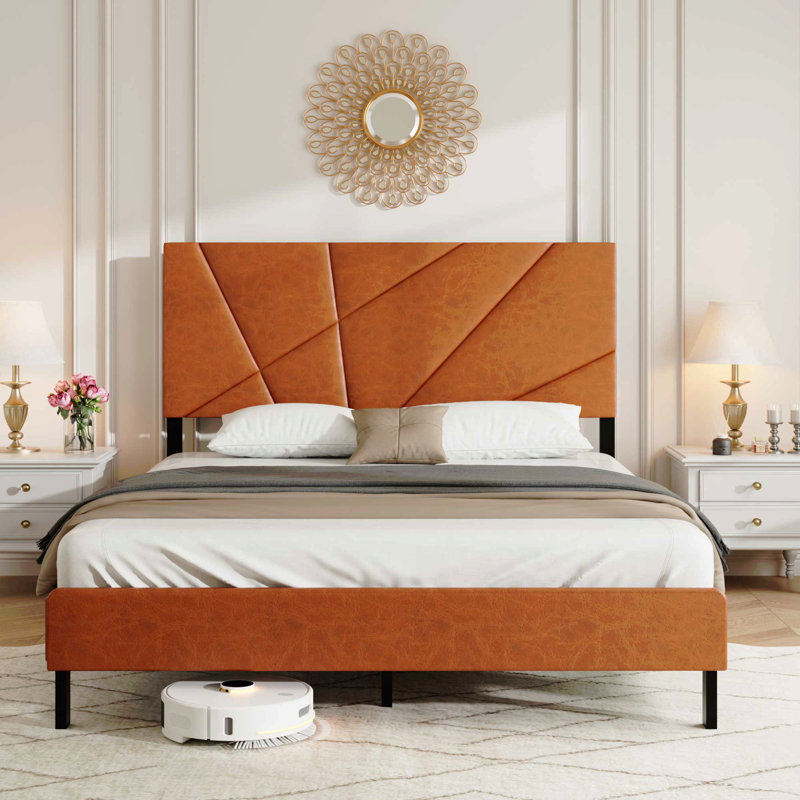 Structure de lit double en métal, lit plateforme carré avec rangement sous le lit, aucun matelas à ressorts requis