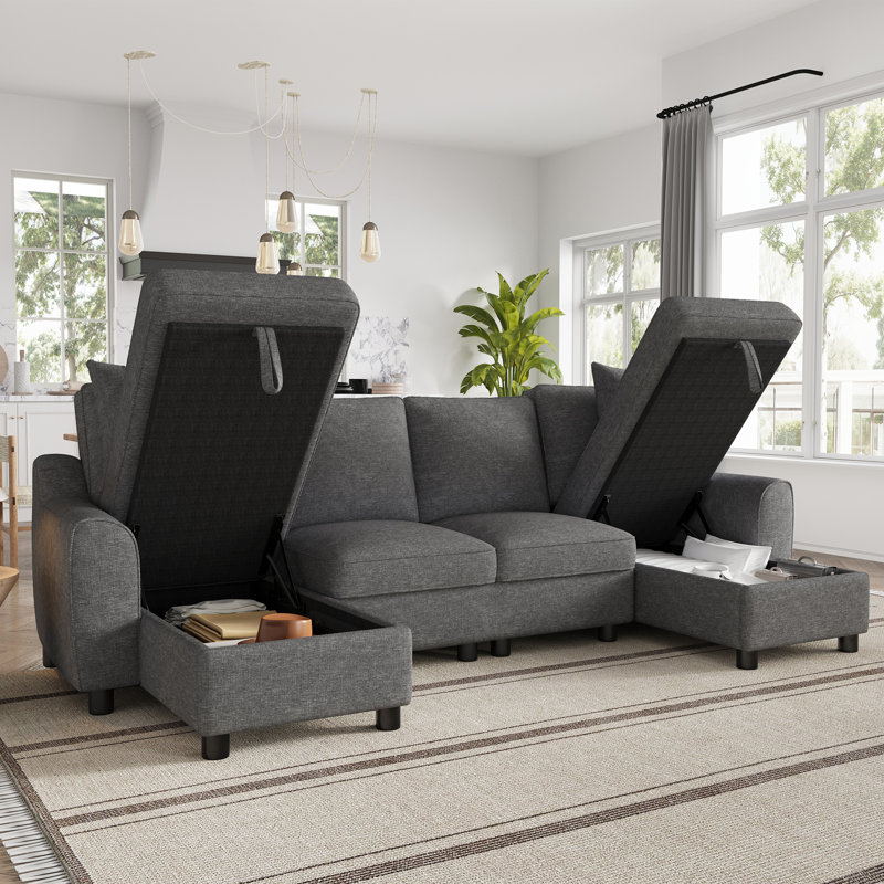 5 Seater Chenille Sofa & Chaise, Grey