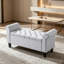 Banc repose-pieds de rangement de 47 pouces avec accoudoirs roulés, charnière de sécurité et pieds en bois d'hévéa - Gris clair