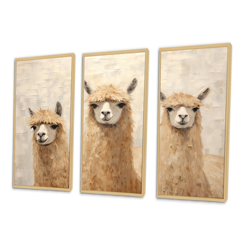 Minimalisme mignon Alpacas - ensemble d'art mural sur toile Alpacas, H 28 po x l 36 po, Cadre naturel flottant
