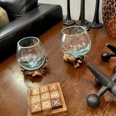 Ensemble de 2 vases, bols et terrariums Jarrell en verre soufflé fondu et en ronce brune - de 4 à 5 pouces de hauteur / largeur / longueur