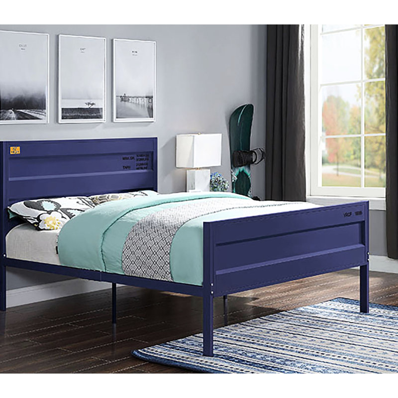 Chambre à coucher Lit en métal bleu avec une plateforme complète esthétique industrielle