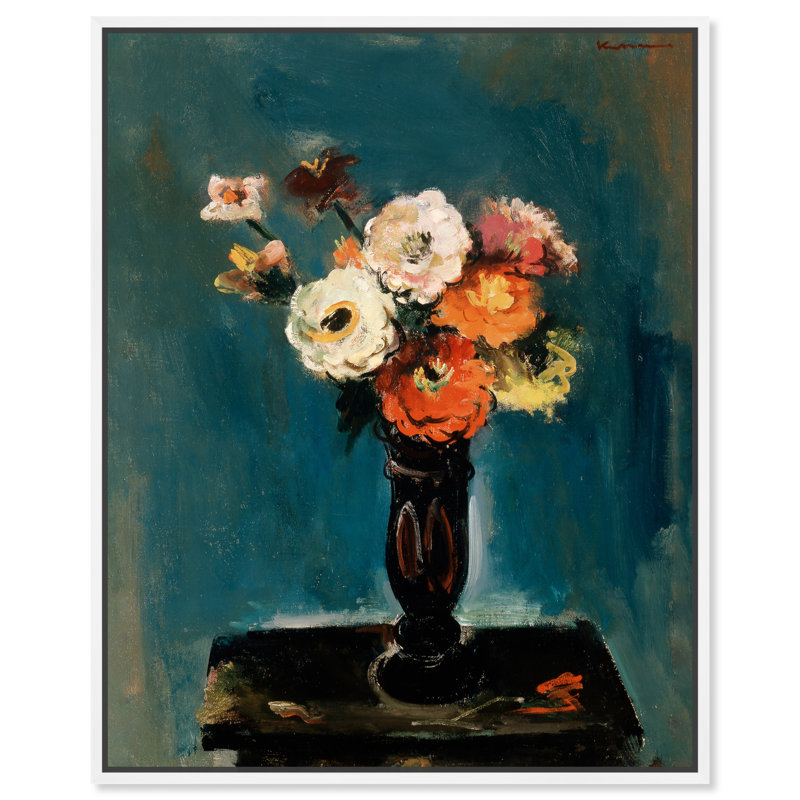 Fleurs par Joseph Kutter - Peinture, H 20 po x l 17 po, Toile avec cadre blanc