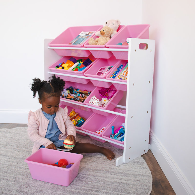 Organisateur de jouets avec bacs Rafael, Blanc / Rose