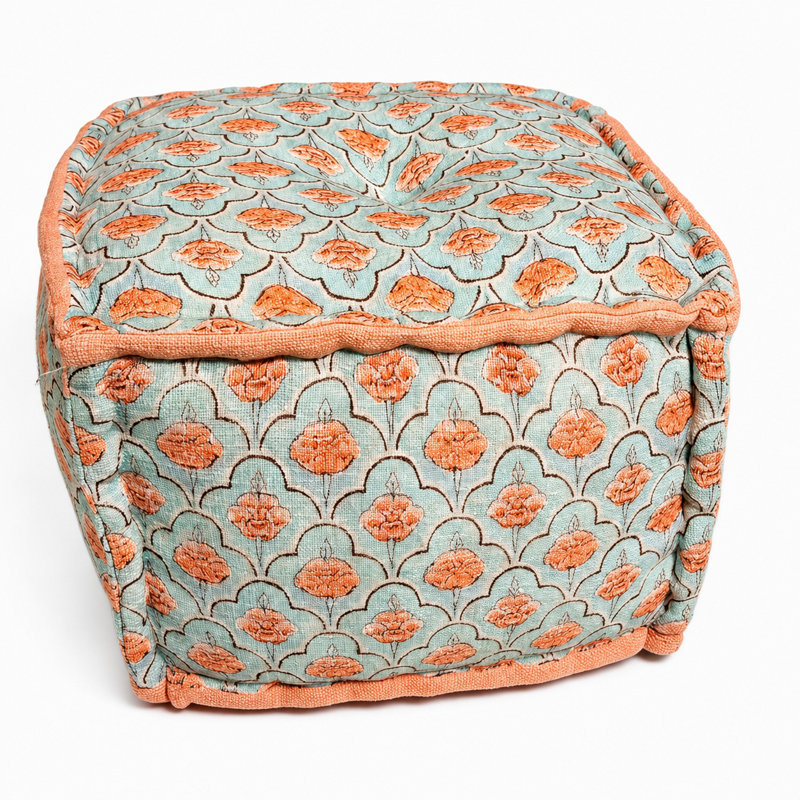 Pouf de sol cube à imprimé floral 20 x 20 x 14 pouces, fait main