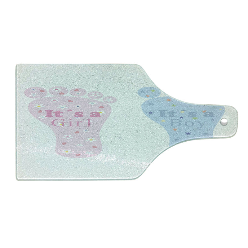 Ambesonne Cartoon Tempered Glass Cutting Board Footprints Floral Hearts Pale Blue Pink