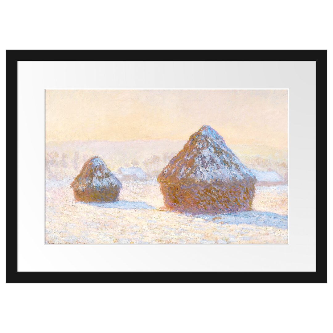 Gerahmter Kunstdruck Haystack in the Morning Snow Effect von Claude Monet